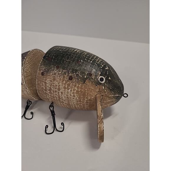 Wooden Jointed Fishing Lure Replica Display Home Decor 8" Green Taupe - Picture 3 of 11